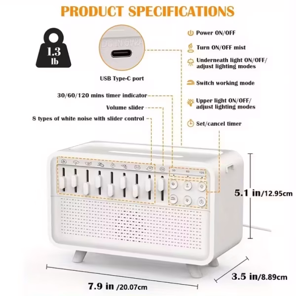 3-in-1 HIFI Wireless Speaker White Noise Humidifier Combo