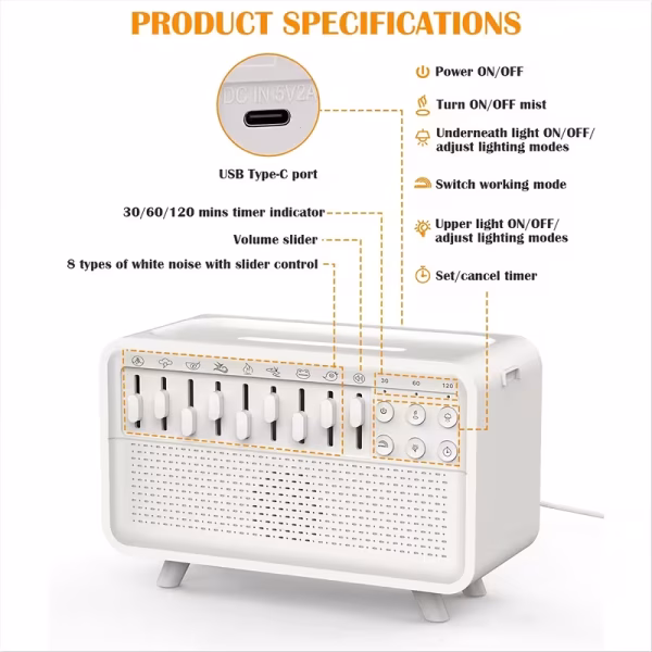 3-in-1 HIFI Wireless Speaker White Noise Humidifier Combo