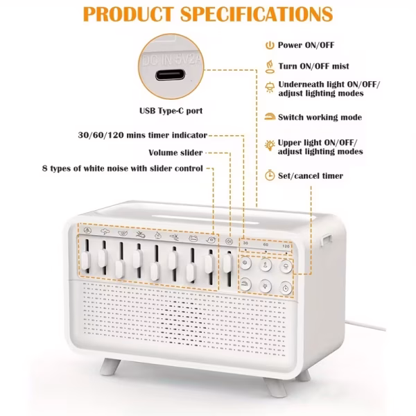 3-in-1 HIFI Wireless Speaker White Noise Humidifier Combo