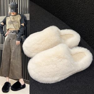 Women Plush Home Slippers Thick Sole
