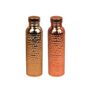 Handmade Hammered Copper Water Bottle with Ayurvedic Design